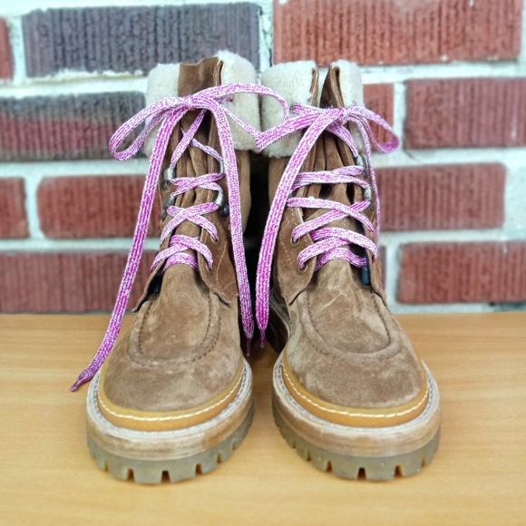 NWT AGL Genuine Shearling Lined Kid-Suede Lace-Up Boots in Tobacco Sz. 7 - Picture 5 of 7